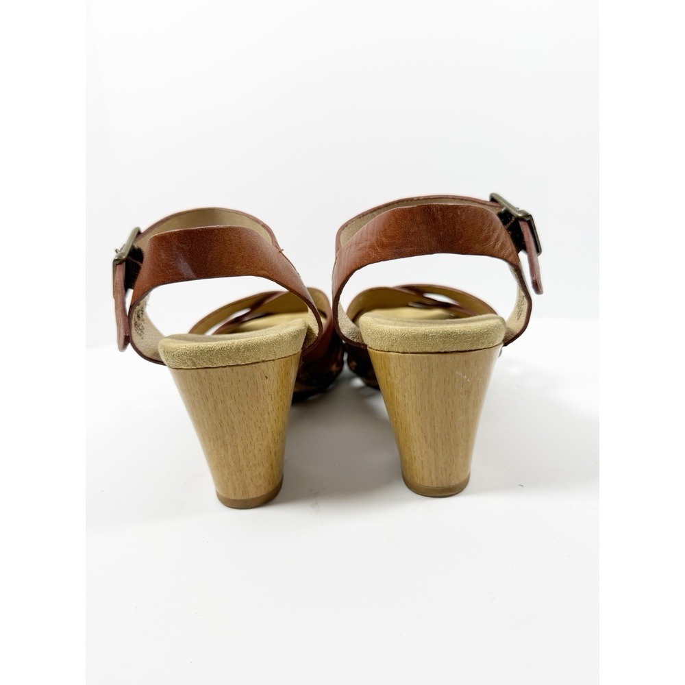 Dansko Strappy Leather Sandals Wood Wedge Heel Ankle Buckle Brown Comfort 37/7 - Picture 5 of 16